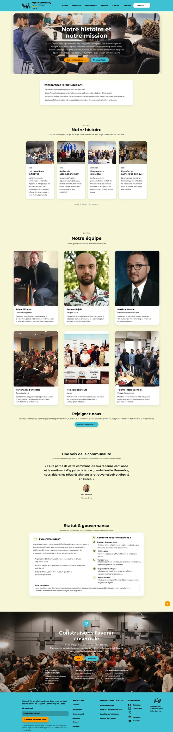 Page À propos du site Afghan Community