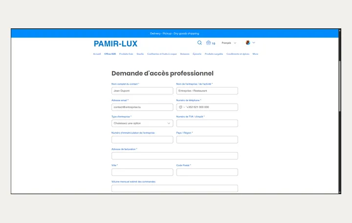 Formulaire de demande d’accès professionnel Pamir-Lux
