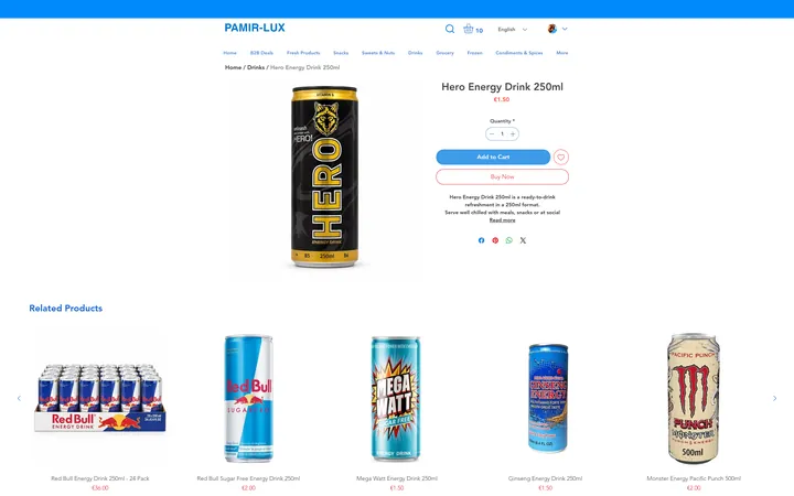 Fiche produit Pamir-Lux avec image, prix, quantité et produits associés